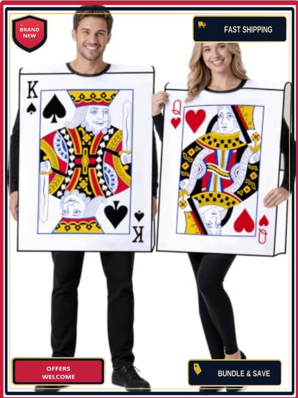 King Queen Playing Card Couples Halloween Costume Set Padded Sponge